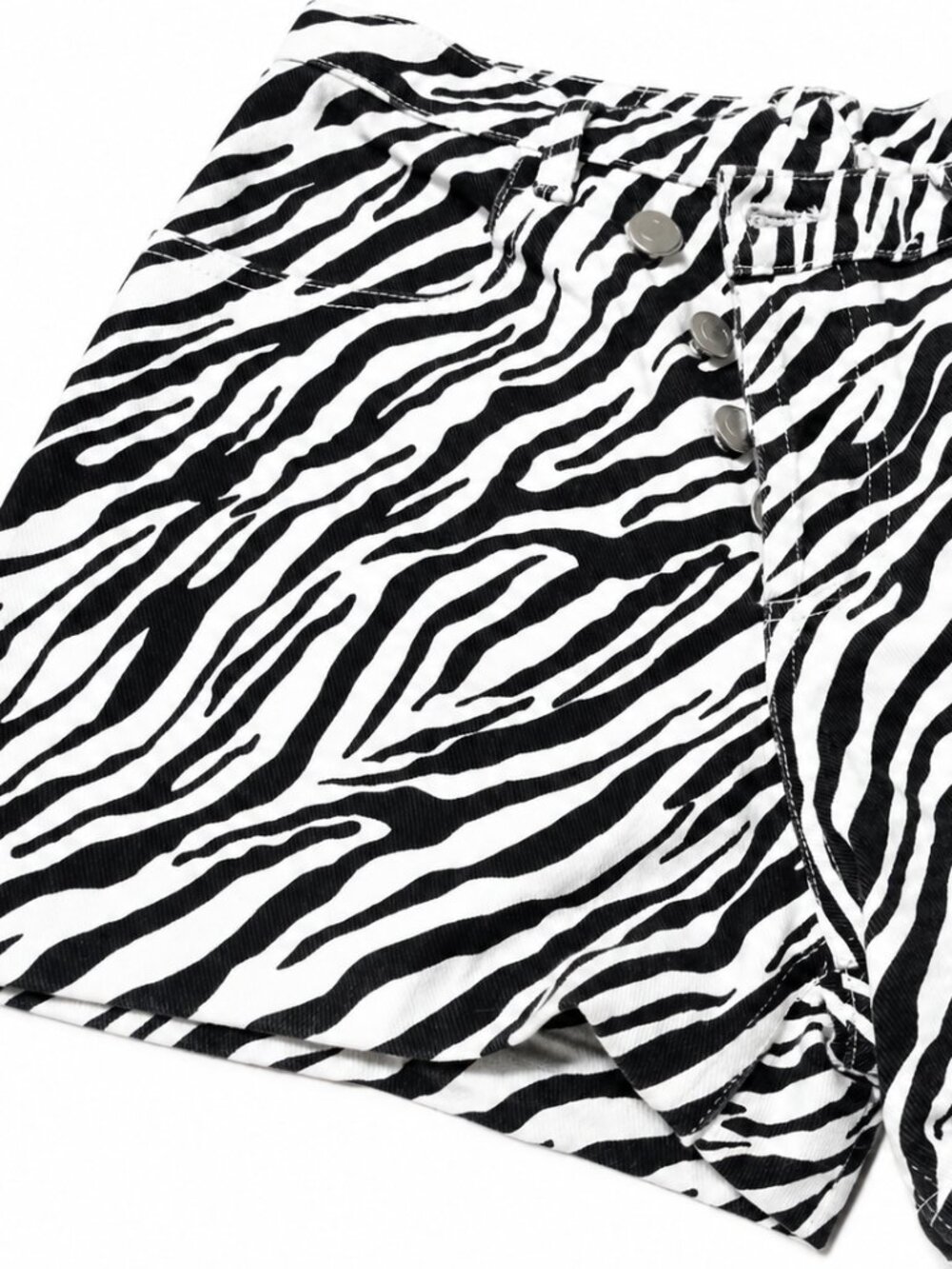 Et Clet | Zebra Print High Waisted Denim Shorts | Size S For Women (100% Cotton)